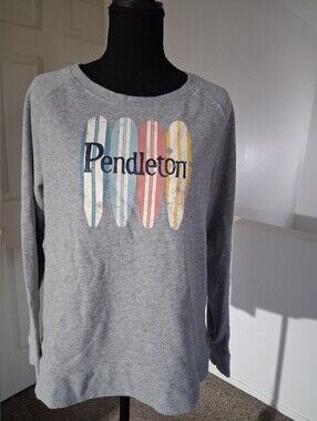 Pendleton Gray Crewneck Sweatshirt with Retro Surfboard Graphic